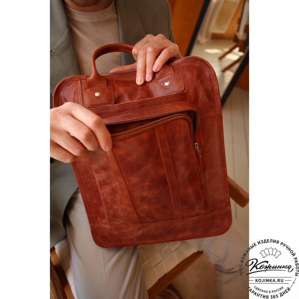 Кожаный рюкзак-сумка "Майкл" (чёрный)